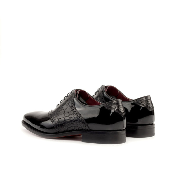 Ambrogio Bespoke Men's Shoes Black Crocodile Print / Patent Leather Formal Saddle Oxfords (AMB2285)-AmbrogioShoes