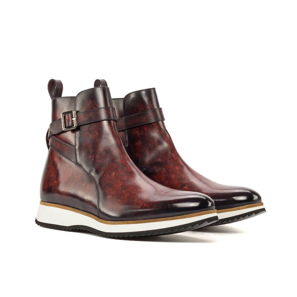 Ambrogio Bespoke Men's Shoes Burgundy Patina Leather Jodhpur Boots (AMB2289)-AmbrogioShoes