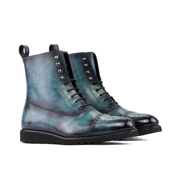 Ambrogio Bespoke Men's Shoes Turquoise Patina Leather Balmoral Boots (AMB2272)-AmbrogioShoes