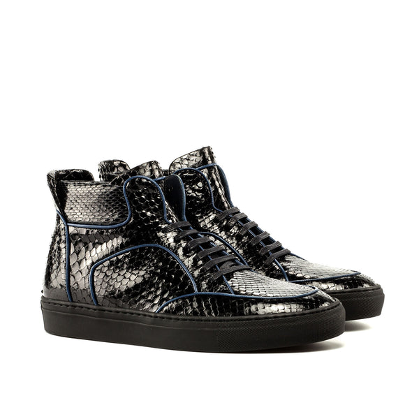 Ambrogio 3631 Men's Shoes Black Exotic Snake-Skin High Top Sneakers (AMB1114)-AmbrogioShoes