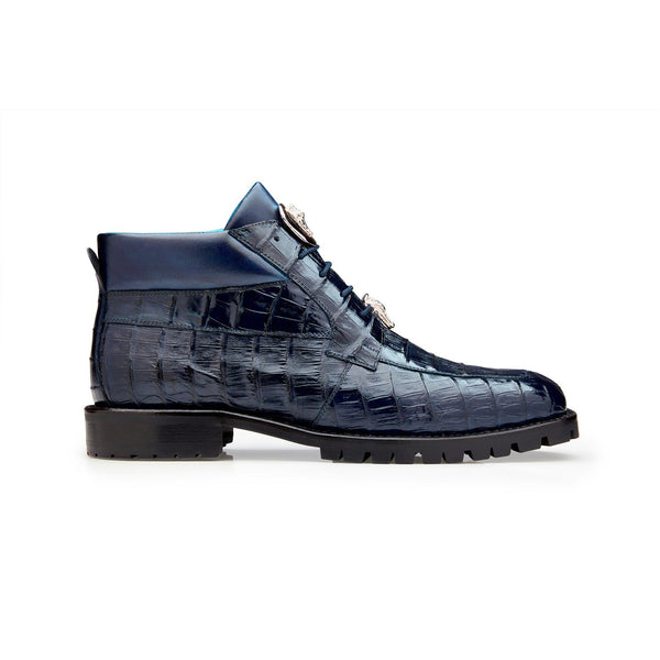 Belvedere Garllardo U02 Men's Shoes Antique Navy Exotic Caiman Crocodile Derby Split-Toe Boots (BV3077)-AmbrogioShoes