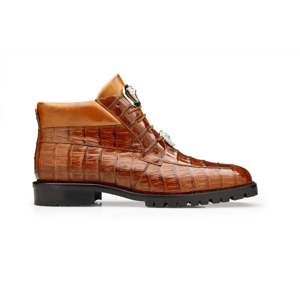 Belvedere Garllardo U02 Men's Shoes Antique Sport Brown Exotic Caiman Crocodile Derby Split-Toe Boots (BV3075)-AmbrogioShoes