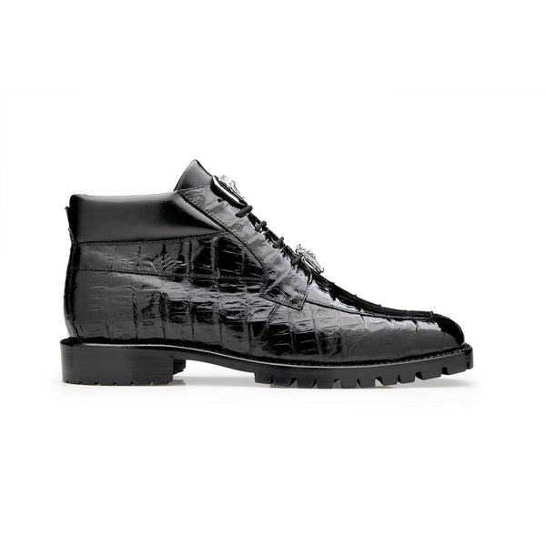 Belvedere Garllardo U02 Men's Shoes Black Exotic Caiman Crocodile Derby Split-Toe Boots (BV3076)-AmbrogioShoes