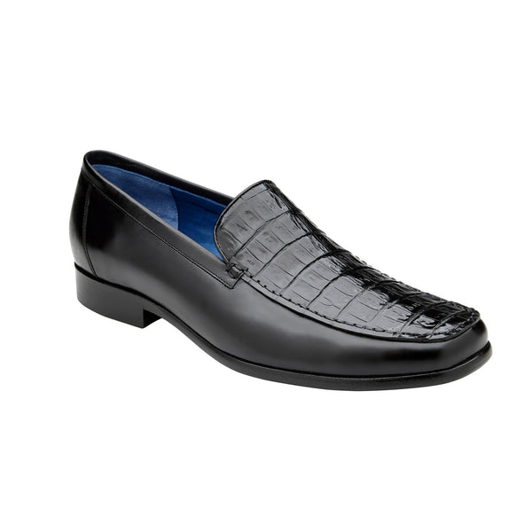 Belvedere Gosto BD2 Men's Shoes Black Exotic Caiman Crocodile / Calf-Skin Leather Moccasin Loafers (BV3082)-AmbrogioShoes