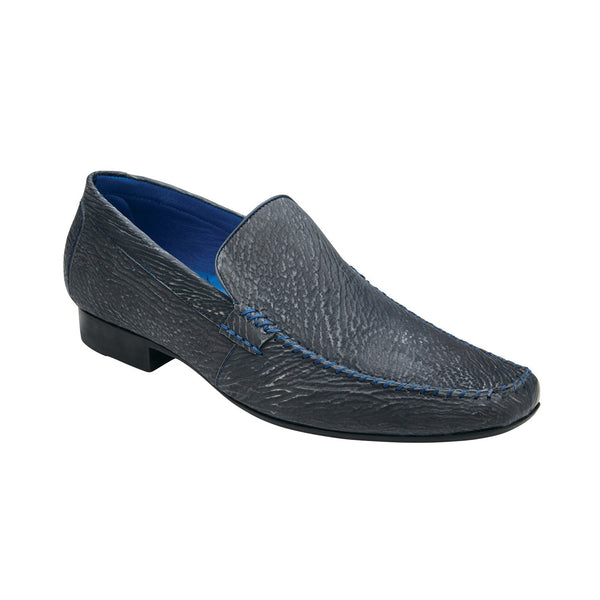 Belvedere Matteo 1027 Men's Shoes Black Steel Exotic Shark-Skin Moccasin Loafers (BV3083)-AmbrogioShoes