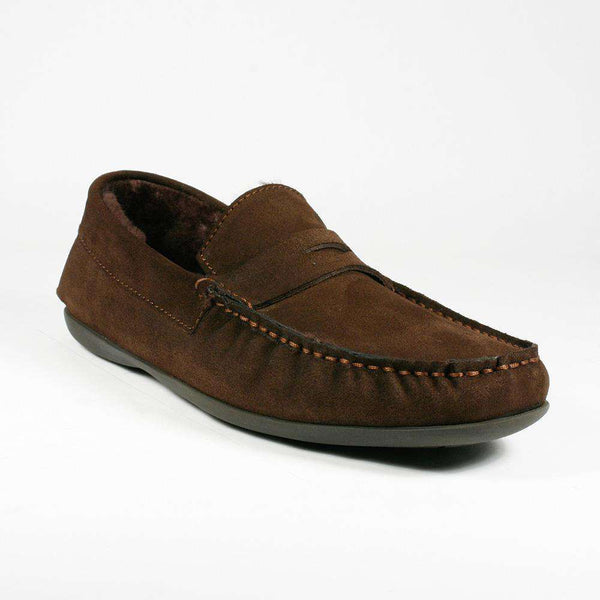 Cesare Paciotti Luxury Italian Men Shoes Camoscio Ebano Suede w/ Sheepskin Brown Moccasins (CPM2216)-AmbrogioShoes