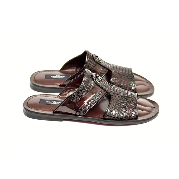 Corrente C0071 5829 Men's Shoes Burgundy Crocodile Print / Patent Leather Sandals (CRT1268)-AmbrogioShoes