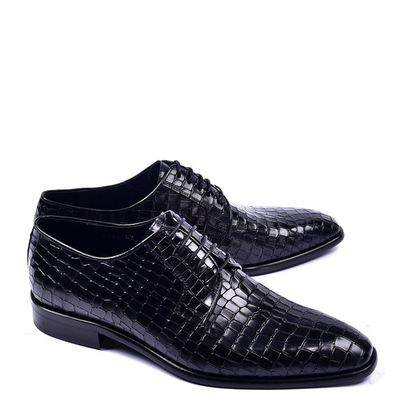 Corrente C015-6291 Men's Shoes Black Crocodile Print / Calf-Skin Leather Derby Oxfords (CRT1315)-AmbrogioShoes