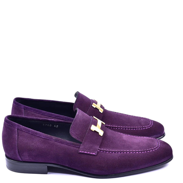 Corrente C02004 5760 Men's Shoes Purple Suede Leather H Buckle Loafers (CRT1296)-AmbrogioShoes