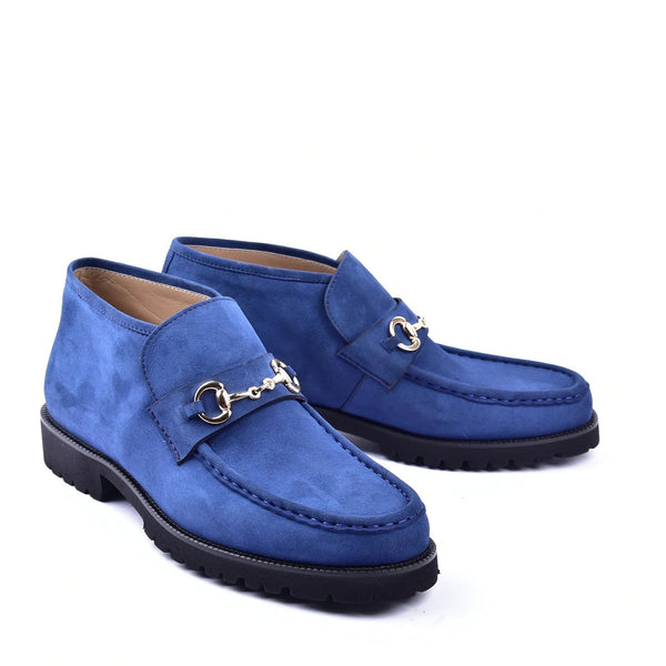 Corrente C03202 5786S Men's Shoes Blue Suede Leather Bit Buckle Ankle Boots (CRT1321)-AmbrogioShoes