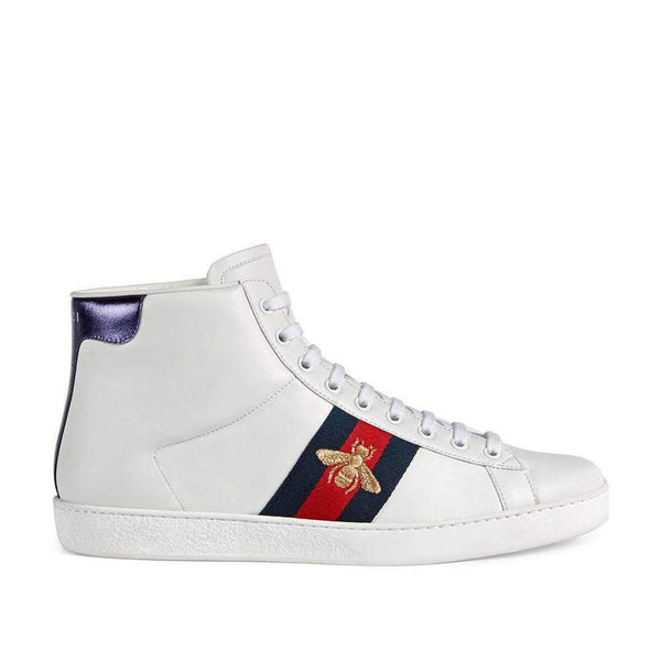 Gucci Bee Ace High-Top Sneakers White Leather Trainers 501803 DOPE0 (GG1702)-AmbrogioShoes