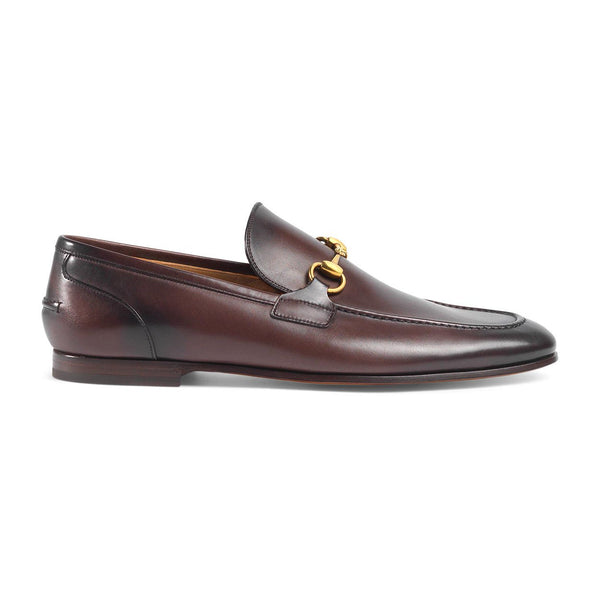 Gucci Jordaan Leather Loafers Men's Shoes Dark Brown Bit 406994 (GGM1706)-AmbrogioShoes