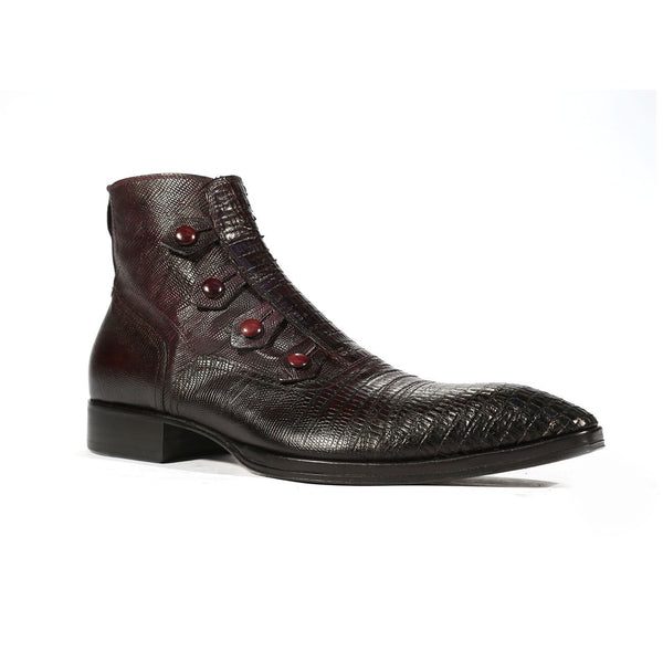 Jo Ghost 2379 Men's Shoes Burgundy Lizard Print / Calf-Skin Leather Boots (JG5254)-AmbrogioShoes