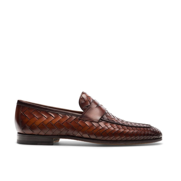 Magnanni 24461 Herman Men's Shoes Boltiarcade Cognac Woven Leather Penny Loafers (MAGS1080)-AmbrogioShoes