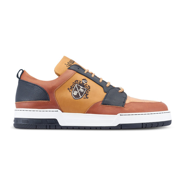 Mauri Crest 8461 Men's Shoes Cognac, Dune & Black Exotic Crocodile / Calf-Skin Leather Casual Sneakers (MA5493)-AmbrogioShoes