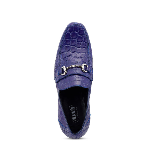 Mauri Executive 4885/2 Men's Shoes Royal Blue Alligator Split-Toe Horsebit Loafers (MA5477)-AmbrogioShoes