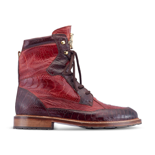 Mauri Recon 4989 Men's Shoes T Moro Red & Gold Exotic Ostrich Combat Boots (MA5482)-AmbrogioShoes