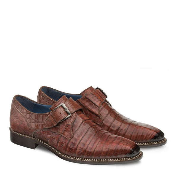 Mezlan 4737-F Magnus Men's Shoes Sport Rust Exotic Caiman Crocodile Monk-Strap Loafers (MZ3341)-AmbrogioShoes