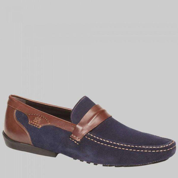 Mezlan Mens Luxury Shoes Blue & Brown English Suede & Calfskin Moccasins 17127 (MZW2662)-AmbrogioShoes