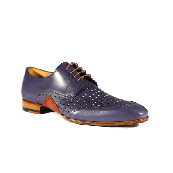 Mezlan S20273 Men's Shoes Blue Perforated Calf-Skin Leather Opanka Derby Oxfords (MZS3472)-AmbrogioShoes