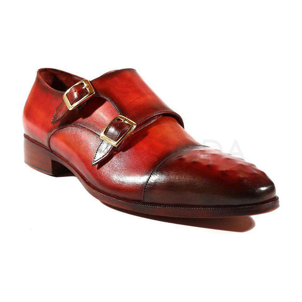 Paul Parkman Handmade Shoes Men's Shoes Studded Cap Toe Double Monkstraps Burgundy Loafers (PM2002)-AmbrogioShoes